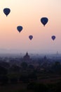 Balloons across the Bagan in sunrise